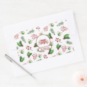 Frohe Weihnachtsbälle Holly Berries Pine Monogram Rechteckiger Aufkleber (Umschlag)