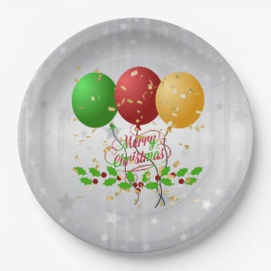 Frohe Weihnachtsballons und Confetti Pappteller