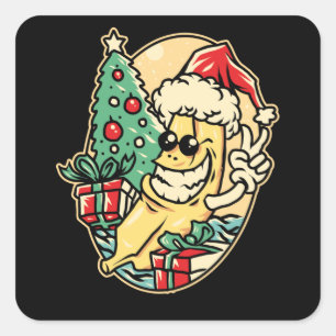 Frohe Weihnachtsbanane Quadratischer Aufkleber