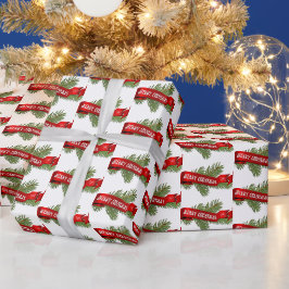 Frohe Weihnachtsbanner auf Pine Geschenkpapier