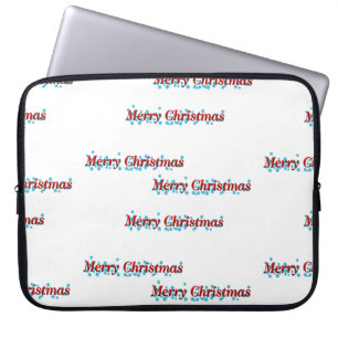Frohe Weihnachtsbanner mit Schneeflocken und rotem Laptopschutzhülle