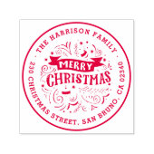 Frohe Weihnachtsbanner Runde Name & Rücksendeadres Permastempel (Design)