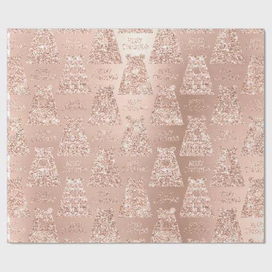 Frohe Weihnachtsbär Black Blush Rose Gold Glitzer Geschenkpapier (Flach)
