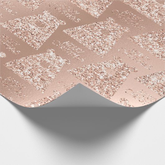 Frohe Weihnachtsbär Black Blush Rose Gold Glitzer Geschenkpapier (Ecke)
