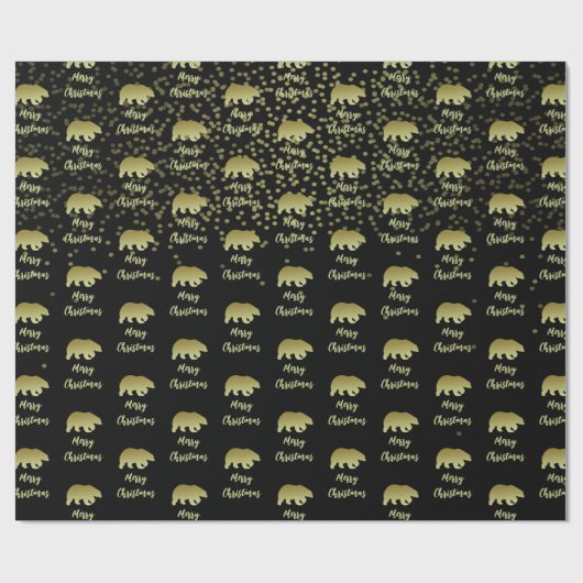 Frohe Weihnachtsbär Gold und schwarz Geschenkpapier (Flach)