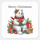 Frohe Weihnachtsbär Quadratischer Aufkleber (Vorderseite)