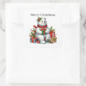 Frohe Weihnachtsbär Quadratischer Aufkleber (Tasche)