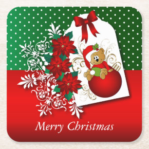 Frohe Weihnachtsbär Rechteckiger Pappuntersetzer