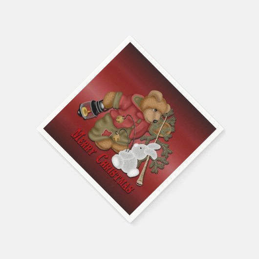 Frohe Weihnachtsbär Red Holiday Napkins Serviette (Ecke)