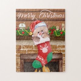 Frohe Weihnachtsbär Strumpf Feuerplatz Mantle Puzzle
