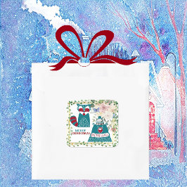 Frohe Weihnachtsbären Fox Nordic Decorative Floral Quadratischer Aufkleber