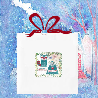 Frohe Weihnachtsbären Fox Nordic Decorative Floral Quadratischer Aufkleber