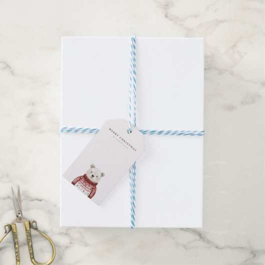 Frohe Weihnachtsbären in einem Pullover Geschenkanhänger (Mit Garn)