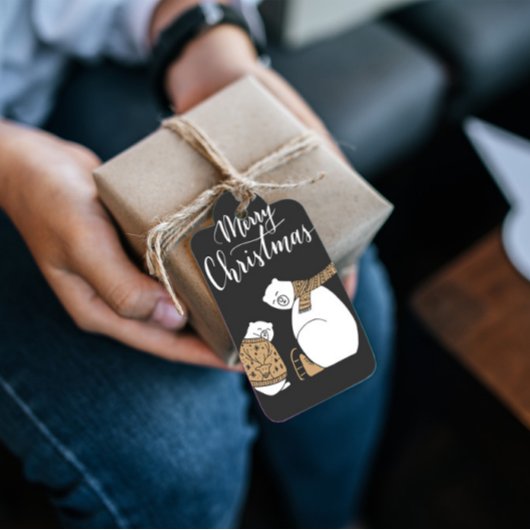 Frohe Weihnachtsbären Schwarze Weihnachtsgeschenke Geschenkanhänger