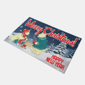 Frohe Weihnachtsbären Winterschnee-Urlaubsszene Fußmatte (Schrägansicht)