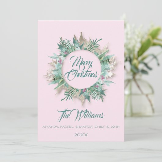 Frohe Weihnachtsbauch Aquamarin Monogram Minze Pin Einladung (Stehend Vorderseite)