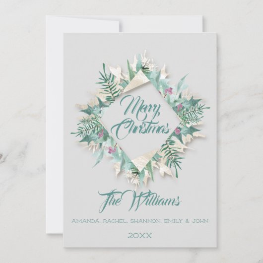 Frohe Weihnachtsbauch Gerahmt Monogram Gray Aquama Einladung (Vorderseite)