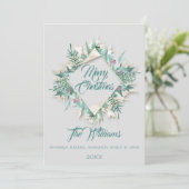 Frohe Weihnachtsbauch Gerahmt Monogram Gray Aquama Einladung (Stehend Vorderseite)