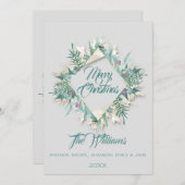 Frohe Weihnachtsbauch Gerahmt Monogram Gray Aquama Einladung (Vorne/Hinten)