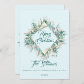 Frohe Weihnachtsbauch Gerahmt Monogram Gray Blue Einladung (Vorne/Hinten)