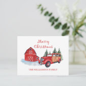 Frohe Weihnachtsbauernhof Red Truck | Familienname Postkarte (Stehend Vorderseite)