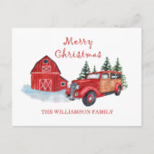Frohe Weihnachtsbauernhof Red Truck | Familienname Postkarte (Vorderseite)