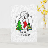 Frohe Weihnachtsbaum 2 Altes Englisch Sheepdog Gra Karte (Gelbe Blume)