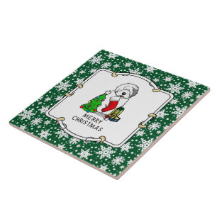Frohe Weihnachtsbaum 2 Old English Sheepdog Gray 1 Fliese