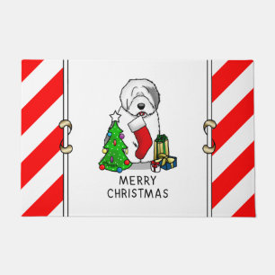 Frohe Weihnachtsbaum 2 Old English Sheepdog Gray 1 Fußmatte