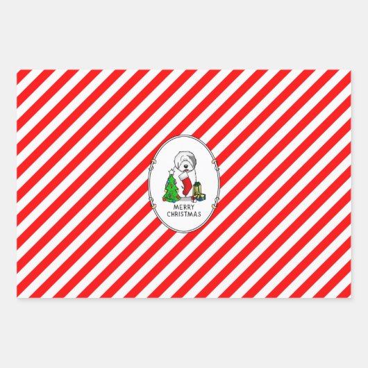 Frohe Weihnachtsbaum 2 Old English Sheepdog Gray 1 Geschenkpapier Set (Vorderseite 2)