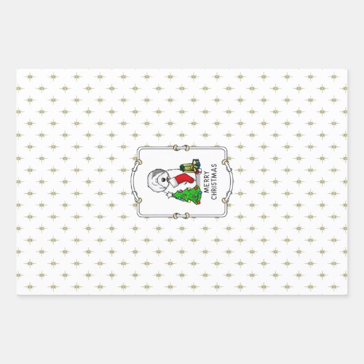 Frohe Weihnachtsbaum 2 Old English Sheepdog Gray 1 Geschenkpapier Set (Vorderseite 3)