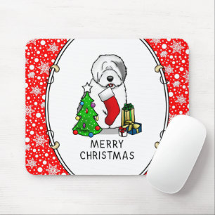 Frohe Weihnachtsbaum 2 Old English Sheepdog Gray 1 Mousepad