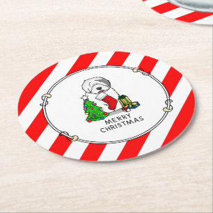 Frohe Weihnachtsbaum 2 Old English Sheepdog Gray 1 Runder Pappuntersetzer