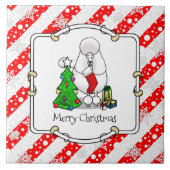 Frohe Weihnachtsbaum 2 Poodle (weiß) Hund Niedlich Fliese (Vorderseite)