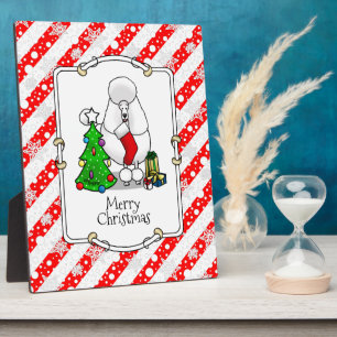 Frohe Weihnachtsbaum 2 Poodle (weiß) Hund Niedlich Fotoplatte