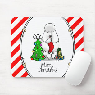 Frohe Weihnachtsbaum 2 Poodle (weiß) Hund Niedlich Mousepad