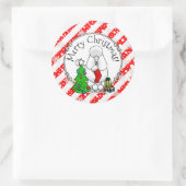 Frohe Weihnachtsbaum 2 Poodle (weiß) Hund Niedlich Runder Aufkleber (Tasche)