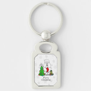 Frohe Weihnachtsbaum 2 Poodle (weiß) Hund Niedlich Schlüsselanhänger
