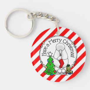 Frohe Weihnachtsbaum 2 Poodle (weiß) Hund Niedlich Schlüsselanhänger