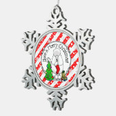 Frohe Weihnachtsbaum 2 Poodle (weiß) Hund Niedlich Schneeflocken Zinn-Ornament (Rechts)