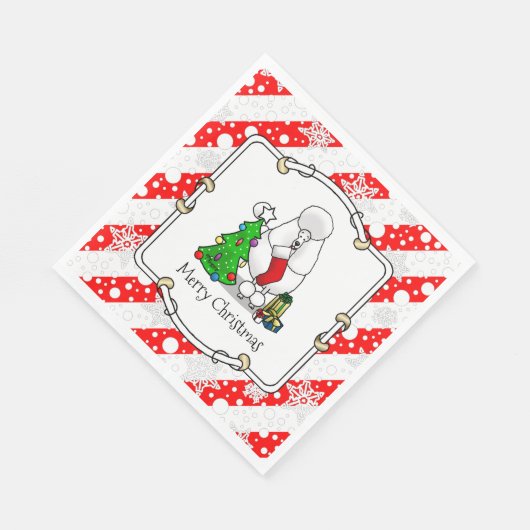 Frohe Weihnachtsbaum 2 Poodle (weiß) Hund Niedlich Serviette (Ecke)