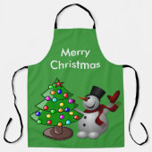 Frohe Weihnachtsbaum 3D Snowman Green Large Schürze (Vorderseite)