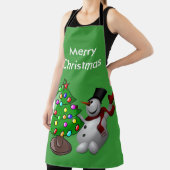 Frohe Weihnachtsbaum 3D Snowman Green Large Schürze (InSitu)
