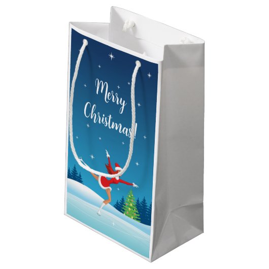 Frohe Weihnachtsbaum Abbildung Skaten Girl Weihnac Kleine Geschenktüte (Rückseite Schrägansicht)