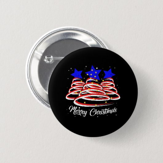 Frohe Weihnachtsbaum Amerikanische Flagge Funny US Button (Vorne & Hinten)
