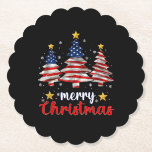 Frohe Weihnachtsbaum Amerikanische Flagge Lustige Untersetzer