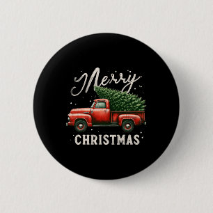 Frohe Weihnachtsbaum auf Red Truck Wagon Vintag Xm Button