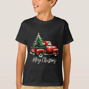 Frohe Weihnachtsbaum auf Red Truck Wagon Xmas Vaca T-Shirt