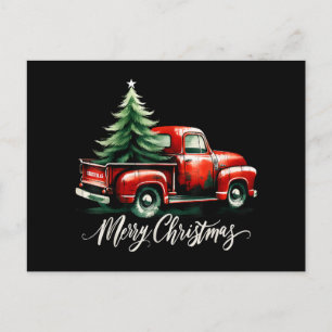Frohe Weihnachtsbaum auf rotem Lastwagen Vintage-F Feiertagspostkarte