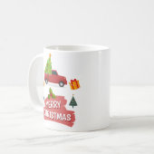 Frohe Weihnachtsbaum auf rotem Lkw Kaffeetasse (Vorderseite Links)